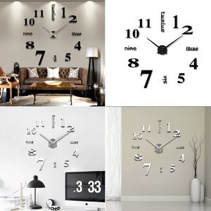 2 X Modern DIY Wall Clock 3D Mirror Surface Stick